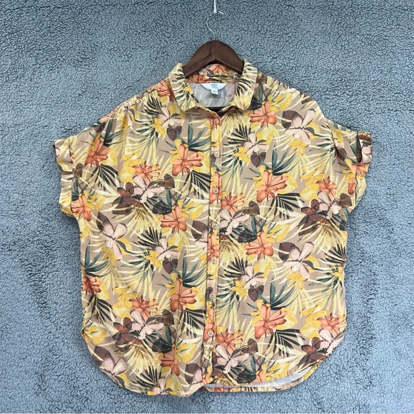 Time And Tru Hawaiian Button Shirt Floral Print Women Orange Size Medium - Picture 1 of 9